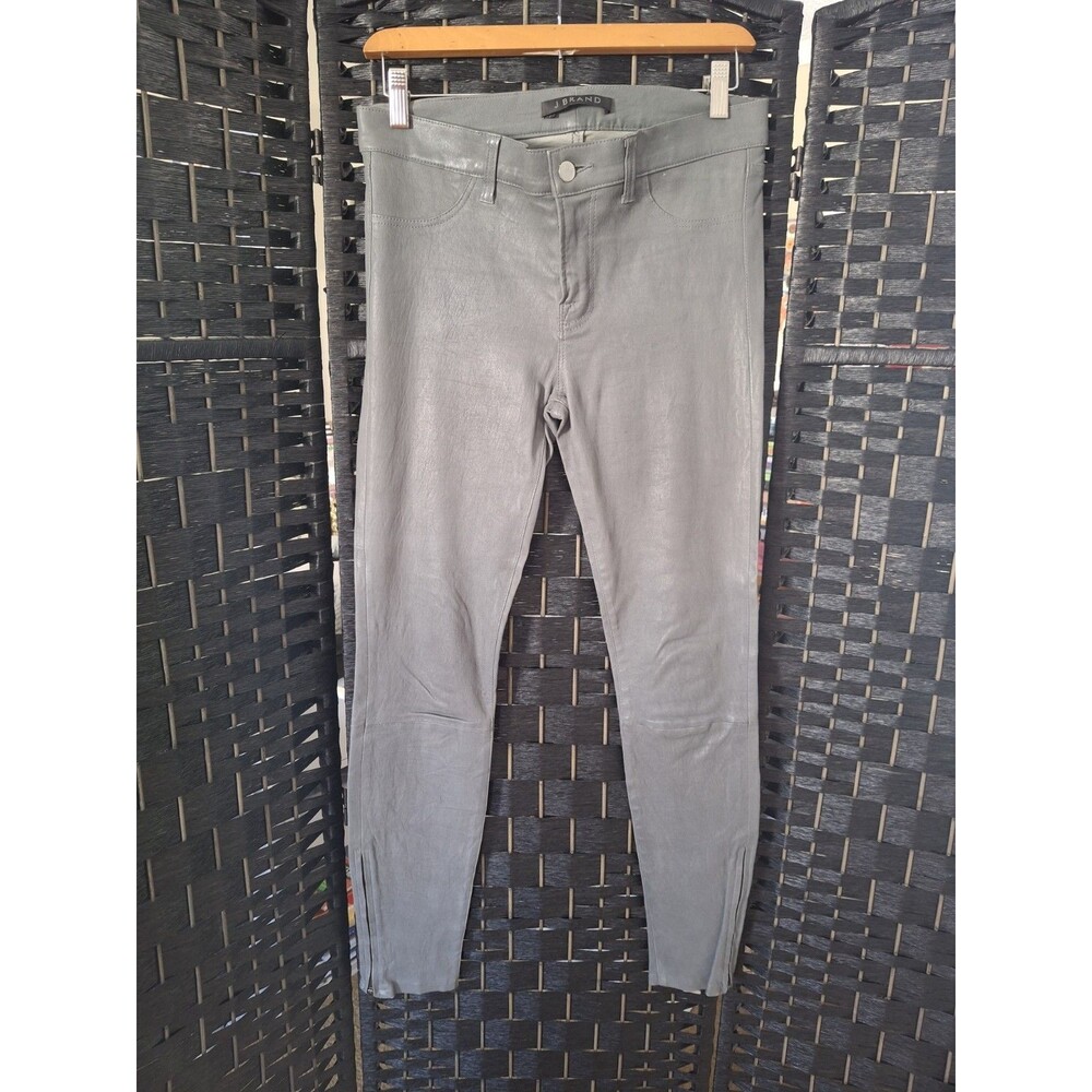J BRAND Skinny Pants French Stretch Lamb Leather Gray L8001 Size 29 Moto Sleek